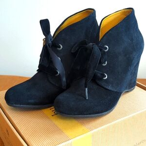 Bussola "Enna" black leather wedge bootie women's 39 suede NIB